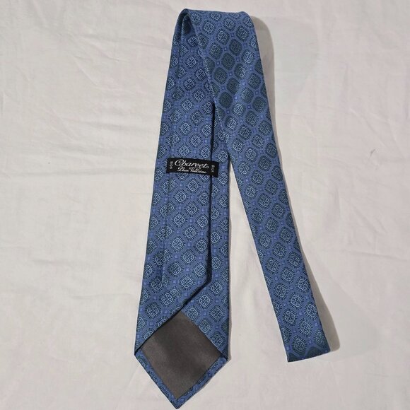 Charvet Place Vendome Made in France 100% Silk Necktie Blue Green Geo 3 3/8"x57" - Picture 4 of 6